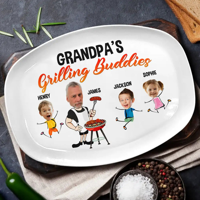 Custom Grilling Plate for Dad – Personalized BBQ Platter with Family Characters, Father’s Day Gift for Dad Grilling Plate