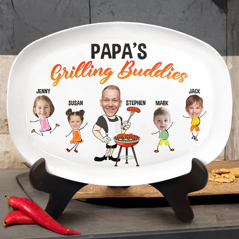 Custom Grilling Plate for Dad – Personalized BBQ Platter with Family Characters, Father’s Day Gift for Dad Grilling Plate
