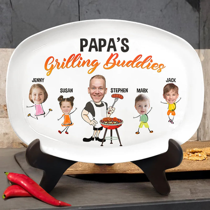 Custom Grilling Plate for Dad – Personalized BBQ Platter with Family Characters, Father’s Day Gift for Dad Grilling Plate