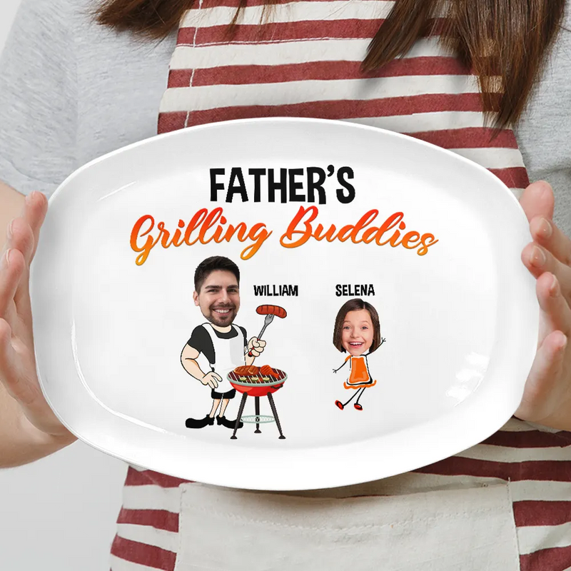 Custom Grilling Plate for Dad – Personalized BBQ Platter with Family Characters, Father’s Day Gift for Dad Grilling Plate