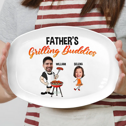 Custom Grilling Plate for Dad – Personalized BBQ Platter with Family Characters, Father’s Day Gift for Dad Grilling Plate