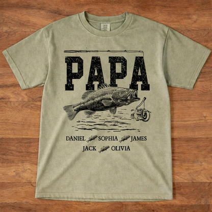 Comfort Colors® Papa Fishing Custom Name, Personalized Dad Papa Grandpa and Grandkids Gift  Father's Day T-shirt
