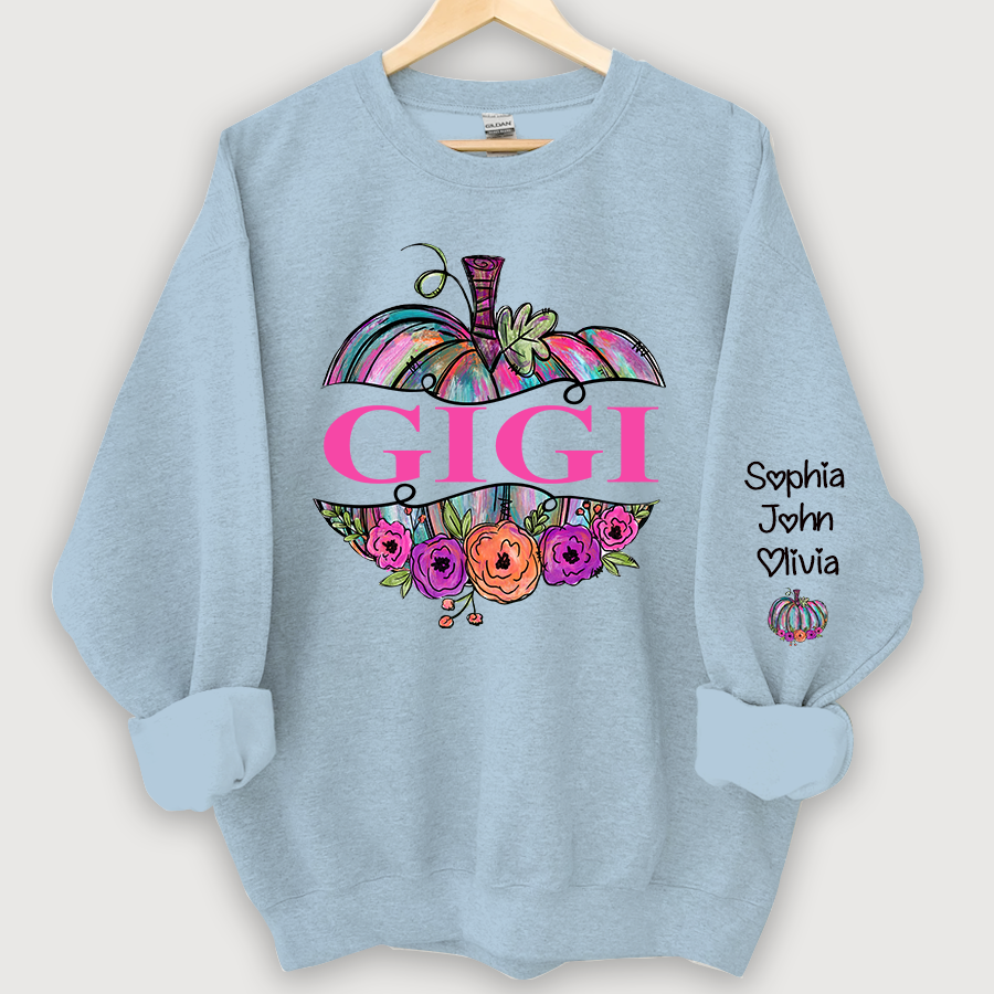 Personalized Gigi Painted Pumpkin And Grandkids Autumn Sweatshirt