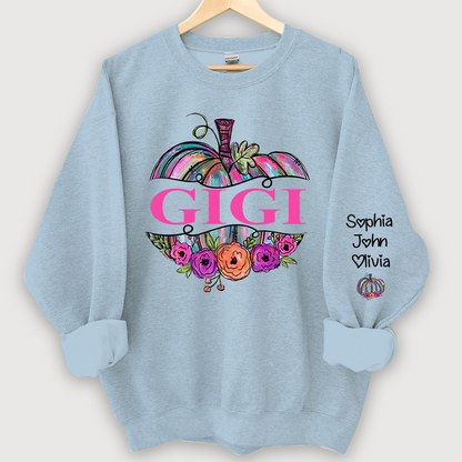 Personalized Gigi Painted Pumpkin And Grandkids Autumn Sweatshirt