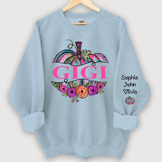 Personalized Gigi Painted Pumpkin And Grandkids Autumn Sweatshirt