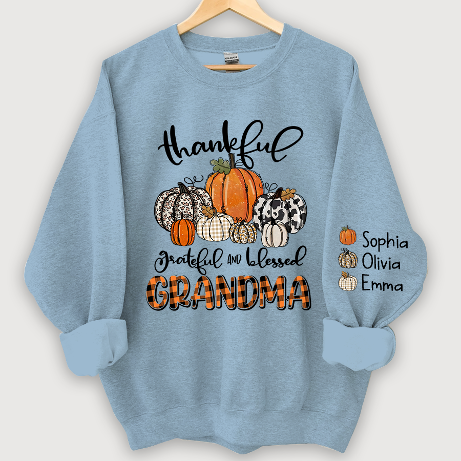 Personalized Thankful Grateful Blessed Grandma And Grandkids Autumn Sweatshirt