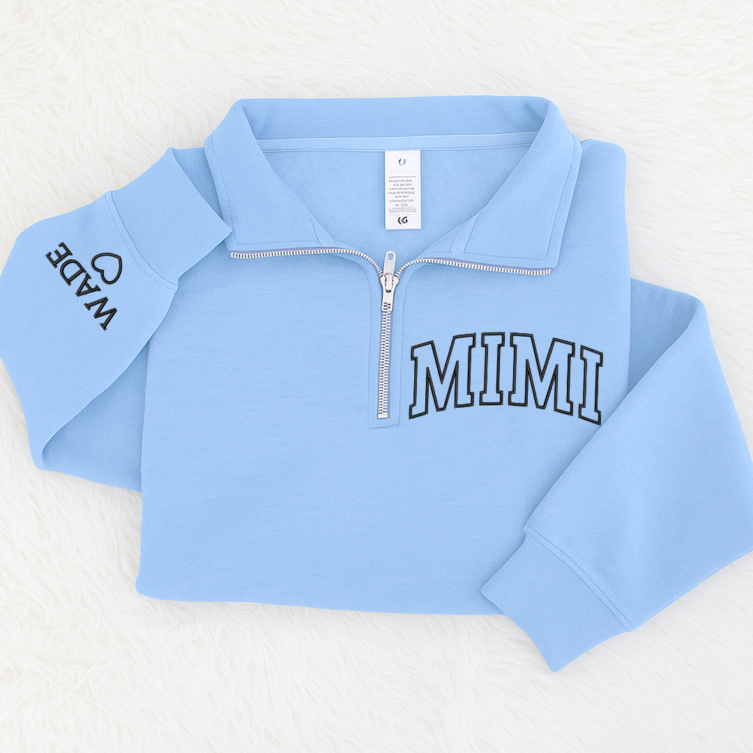 Personalized Mimi Sweatshirt, Mimi And Grandkids Embroidered Quarter Zip Sweater