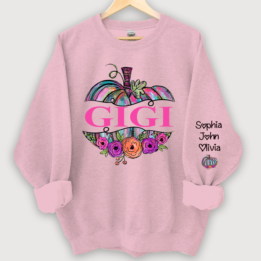 Personalized Gigi Painted Pumpkin And Grandkids Autumn Sweatshirt