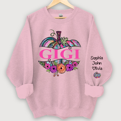 Personalized Gigi Painted Pumpkin And Grandkids Autumn Sweatshirt