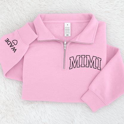 Personalized Mimi Sweatshirt, Mimi And Grandkids Embroidered Quarter Zip Sweater