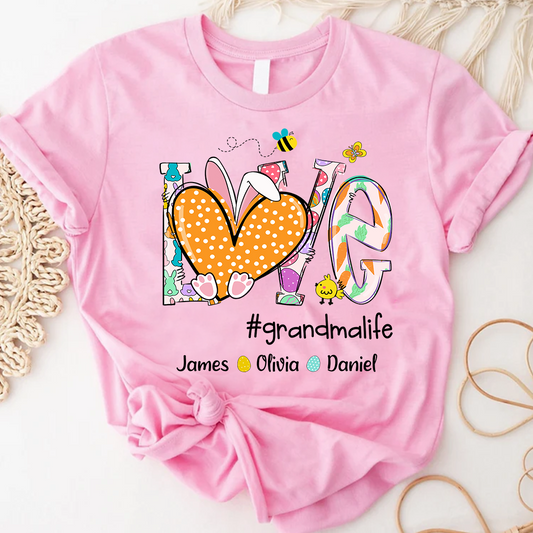 Love Grandmlife Easter Bunny Gift For Family, Custom Grandma And Grandkids T-Shirt