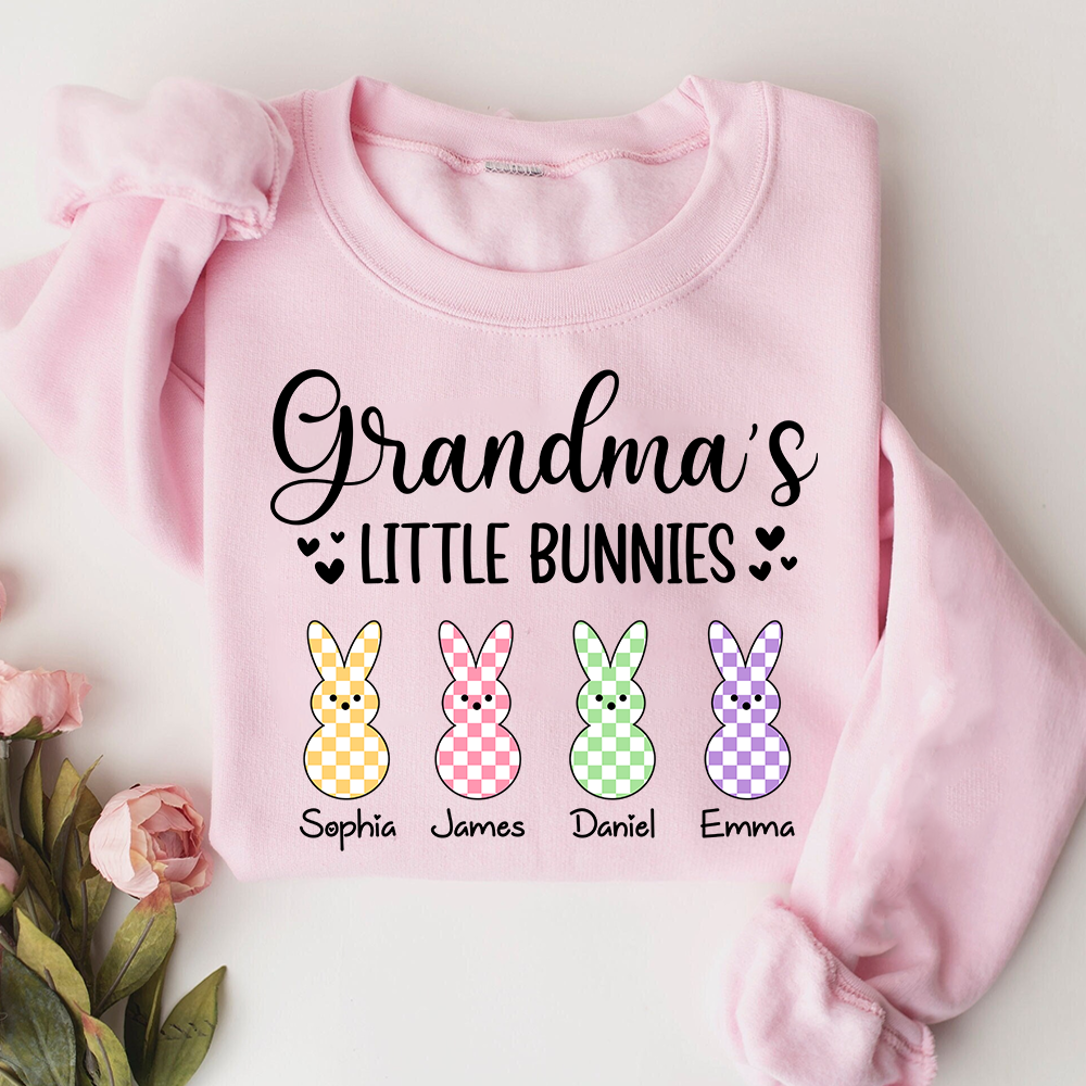 Custom Grandma Sweatshirt with Bunny Design and Kids Names, Grandma’s Little Bunnies Apparel