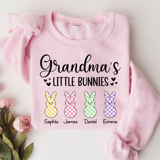Custom Grandma Sweatshirt with Bunny Design and Kids Names, Grandma’s Little Bunnies Apparel