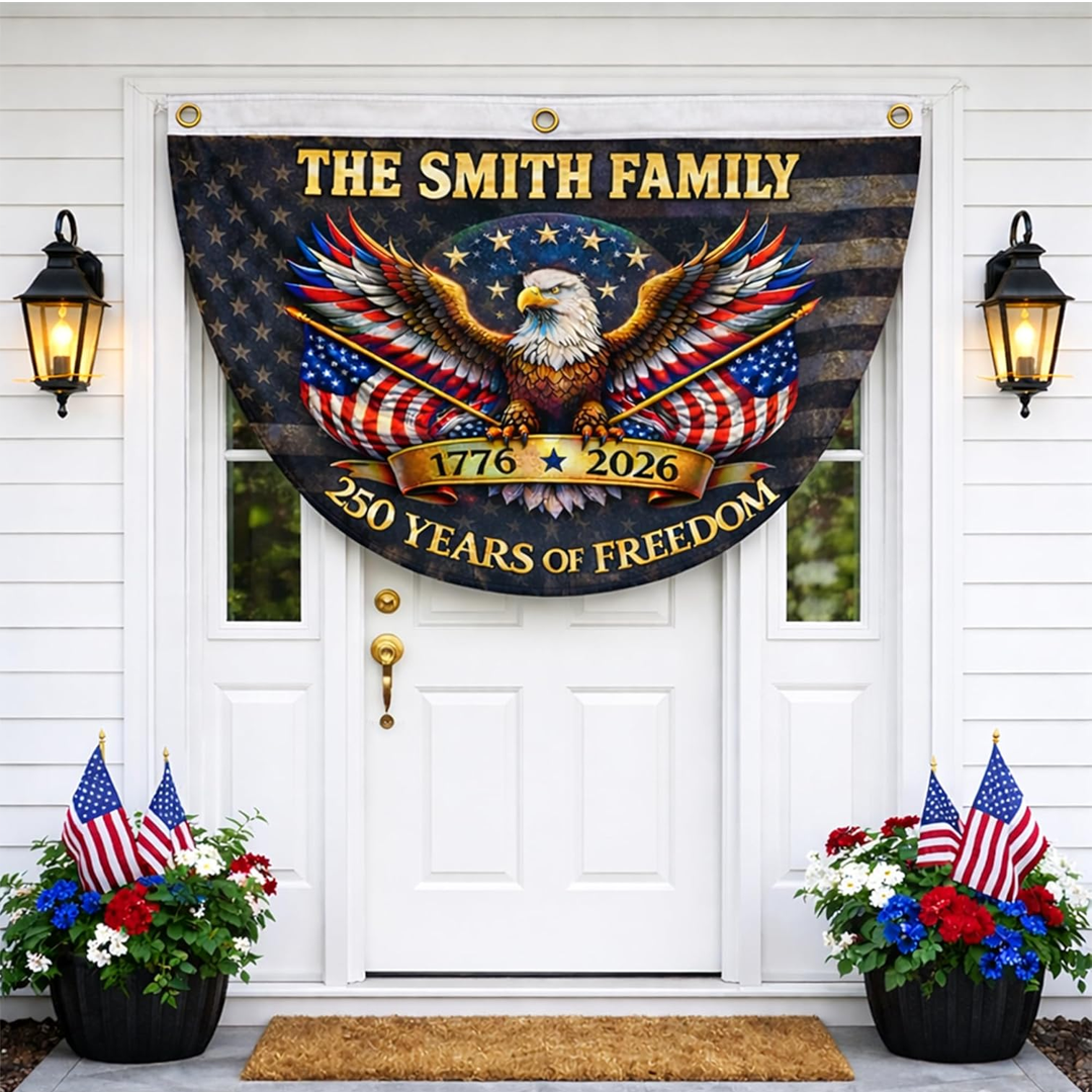 LaPersonalized 250th Anniversary Flag with Family Name Custom Semiquincentennial 1776-2026 Patriotic Outdoor Banner Patriotic Independence Decor