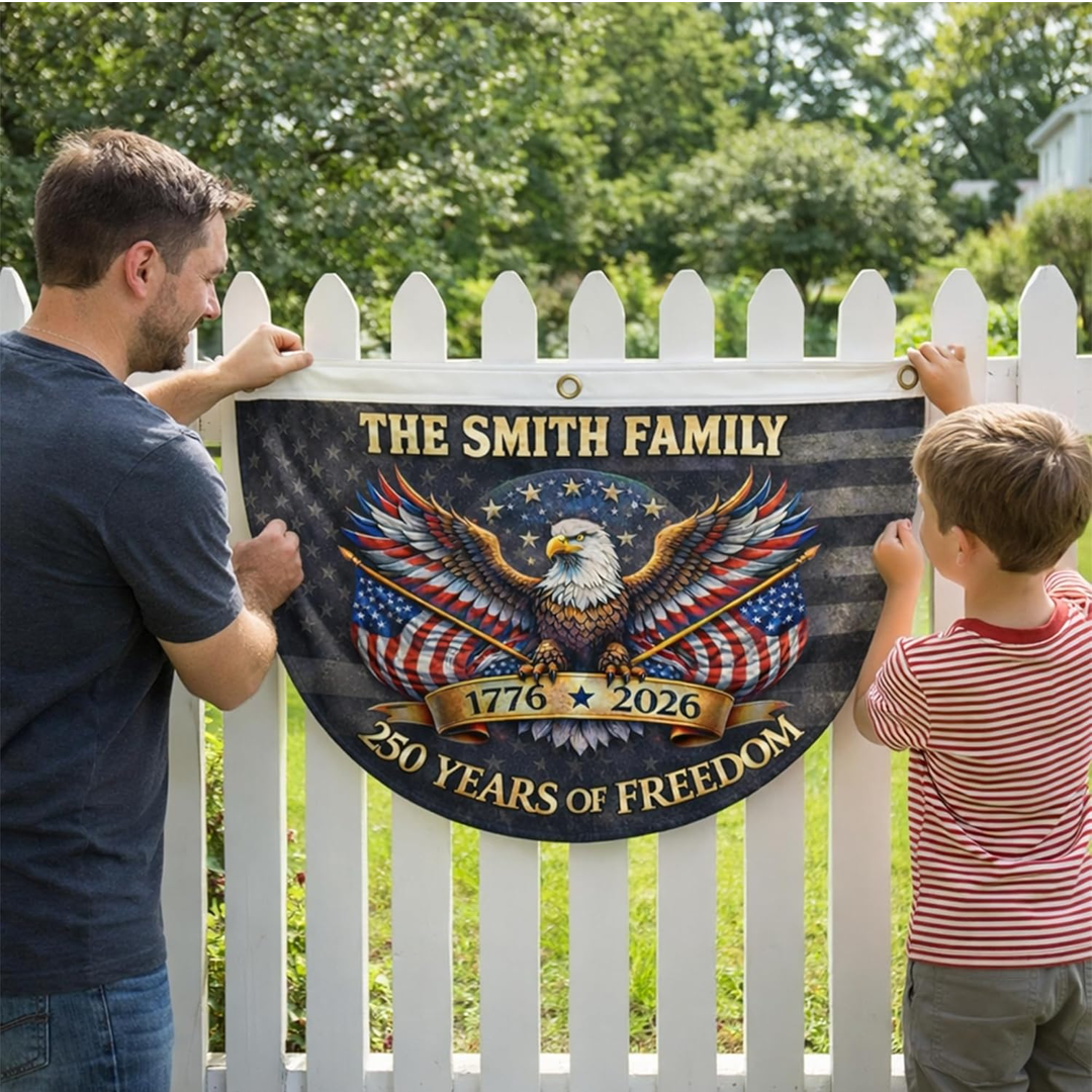 LaPersonalized 250th Anniversary Flag with Family Name Custom Semiquincentennial 1776-2026 Patriotic Outdoor Banner Patriotic Independence Decor
