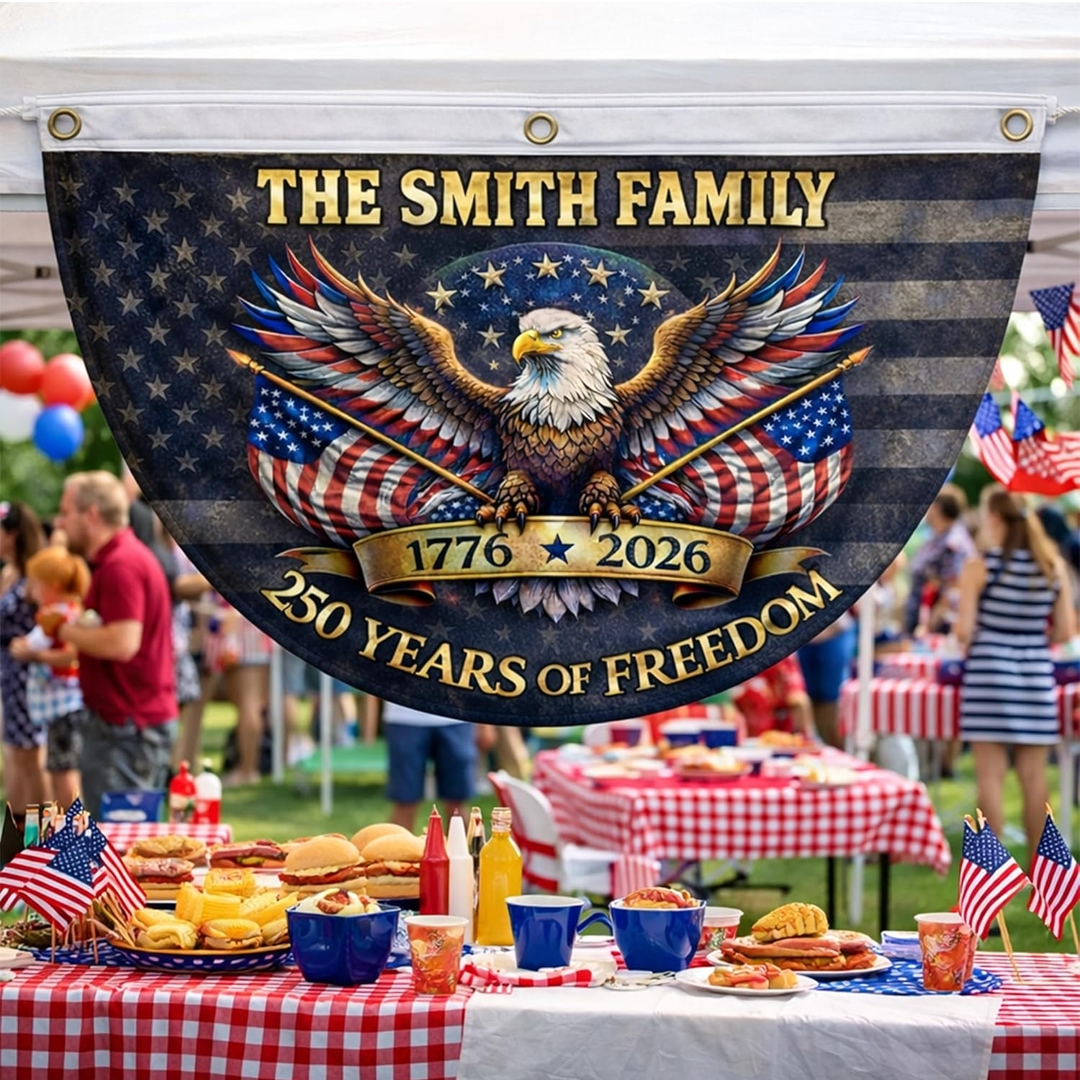 LaPersonalized 250th Anniversary Flag with Family Name Custom Semiquincentennial 1776-2026 Patriotic Outdoor Banner Patriotic Independence Decor