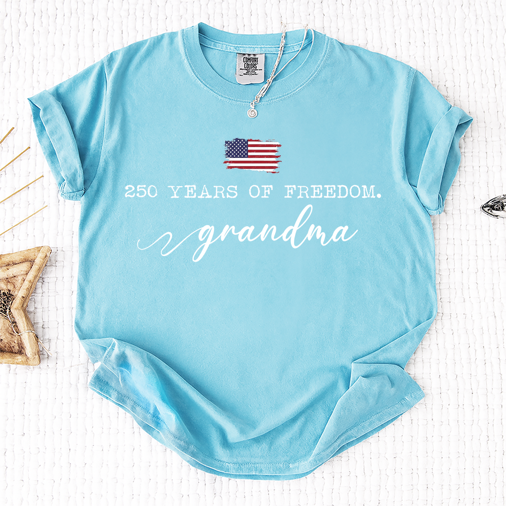 Comfort Colors® 250 Years of Freedom Personalized T-Shirt, Custom USA Flag Design for Grandma, Mama, Mimi, Gigi, Patriotic Family Shirt, Gifts for Independence Day, 4th of July