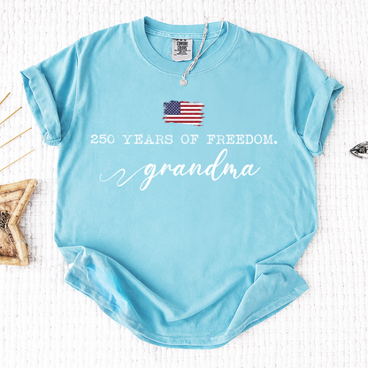 Comfort Colors® 250 Years of Freedom Personalized T-Shirt, Custom USA Flag Design for Grandma, Mama, Mimi, Gigi, Patriotic Family Shirt, Gifts for Independence Day, 4th of July