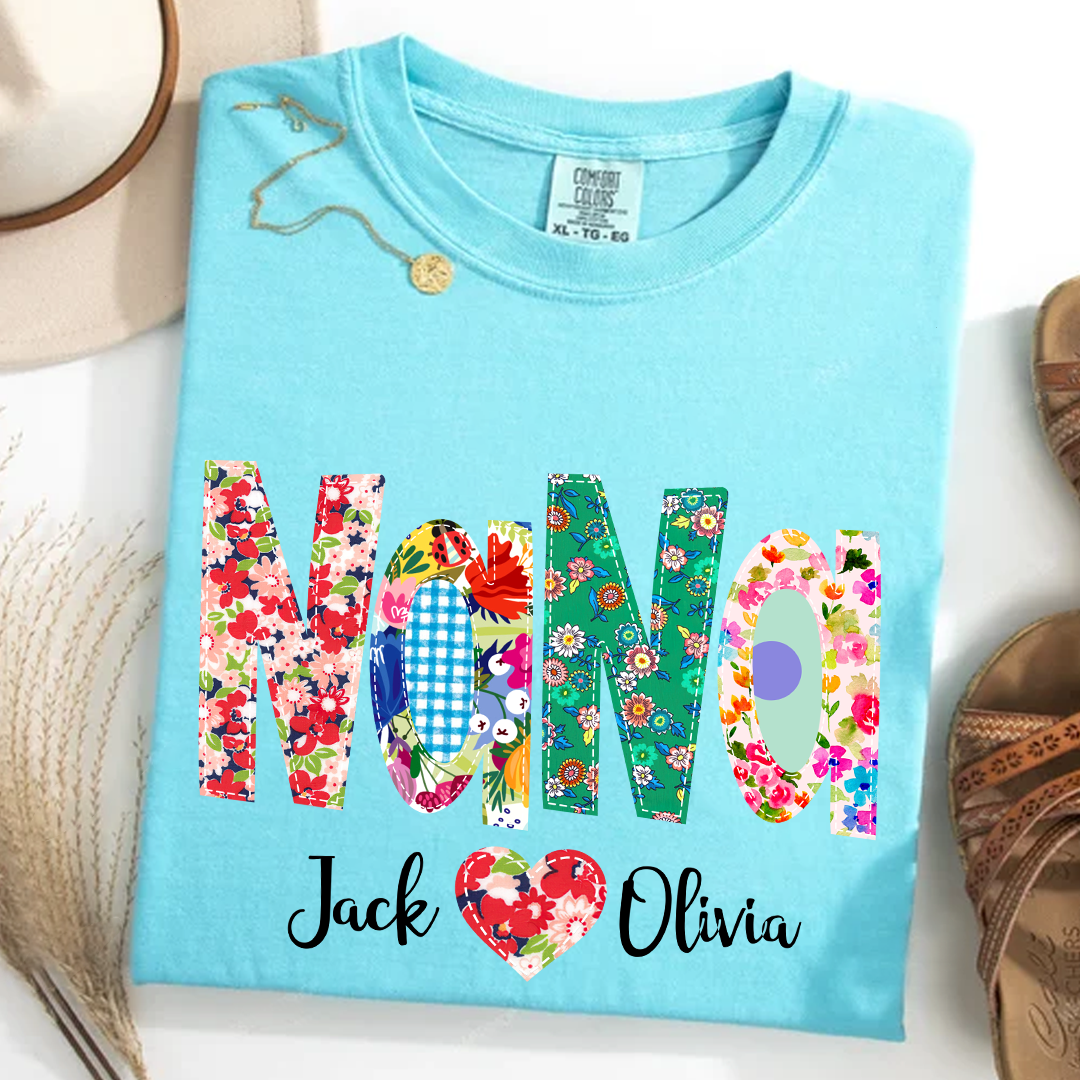 Comfort Colors® Nana Art Trend Print 2025 T-Shirt, Custom Grandma With Grandkids Shirt