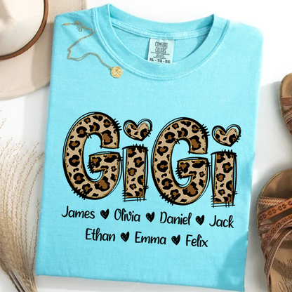 Comfort Colors® Personalize Gigi Leopard Shirt, Custom Grandma With Grandkids, Gift for Grandma Shirt