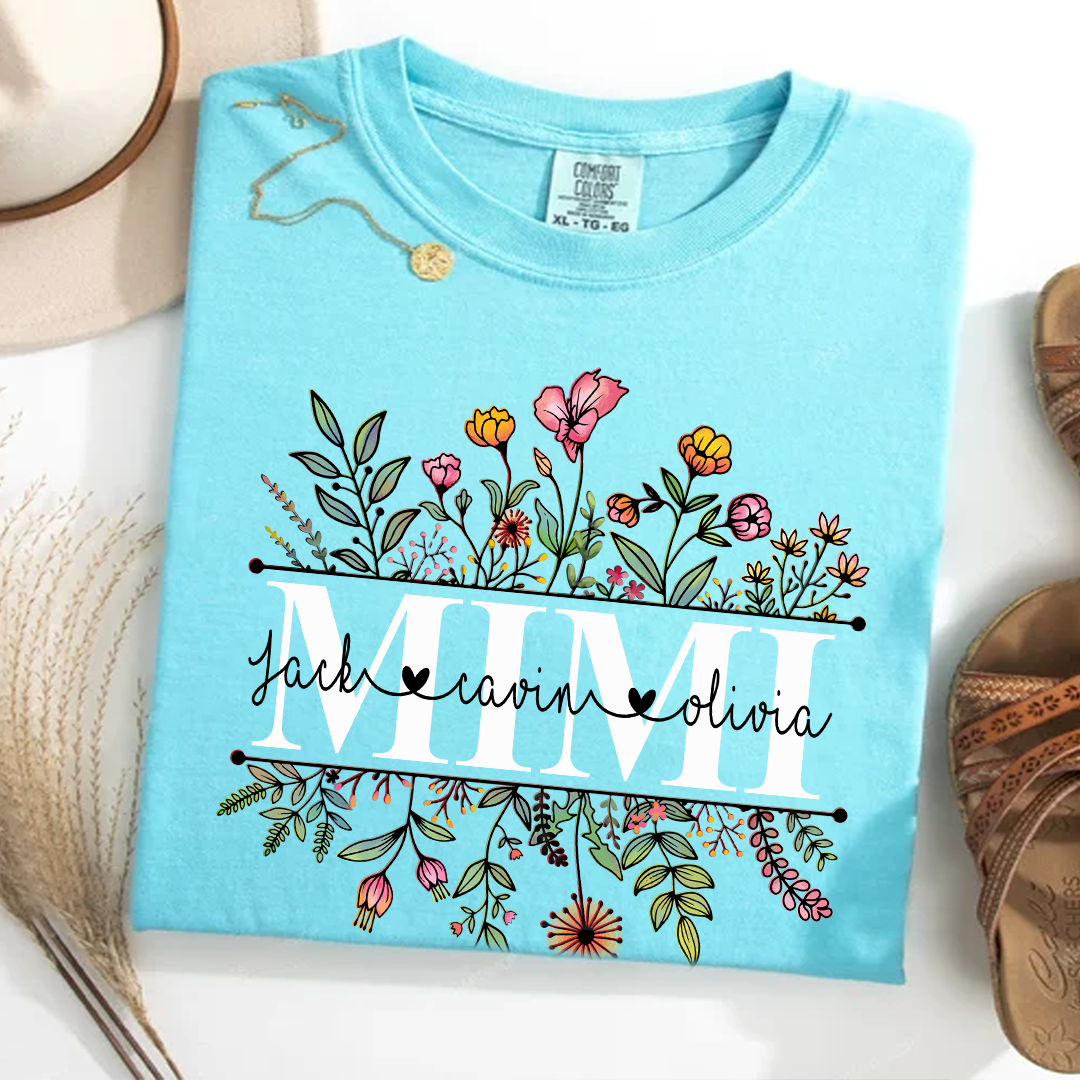 Comfort Colors® Wildflowers Grandma Shirt, Custom Grandma And Grandkids Shirt