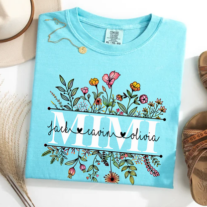Comfort Colors® Wildflowers Grandma Shirt, Custom Grandma And Grandkids Shirt