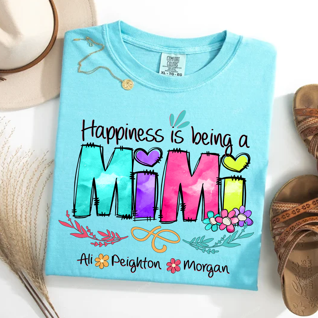 Comfort Colors® Happiness Is Being A Mimi Shirt, Custom Grandma With Grandkids Shirt