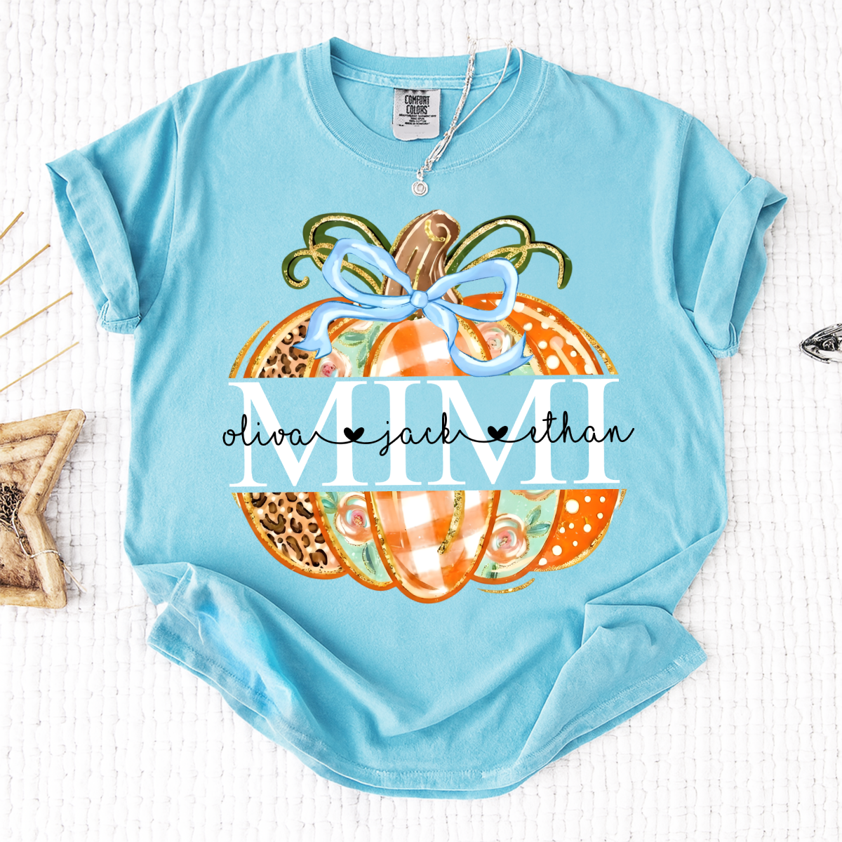 Comfort Colors® Personalized Mimi Pumpkin T-shirt, Autumn shirt for grandma with grandchildren's names, Cute autumn Thanksgiving gift for grandma