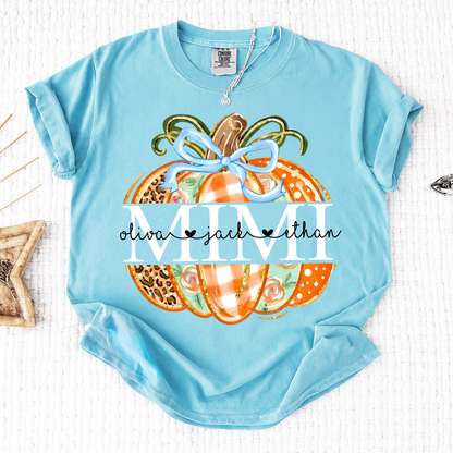 Comfort Colors® Personalized Mimi Pumpkin T-shirt, Autumn shirt for grandma with grandchildren's names, Cute autumn Thanksgiving gift for grandma