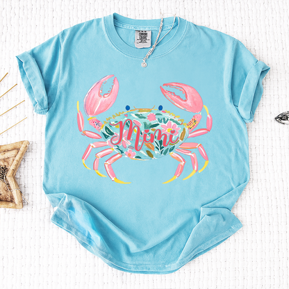 Comfort Colors® Personalized Mimi Crab Shirt, Custom Grandma Beach Shirt, Cute Floral Crab Summer Tee, Ocean Vacation Gift for Mimi Nana Gigi, Birthday Mothers Day Shirt