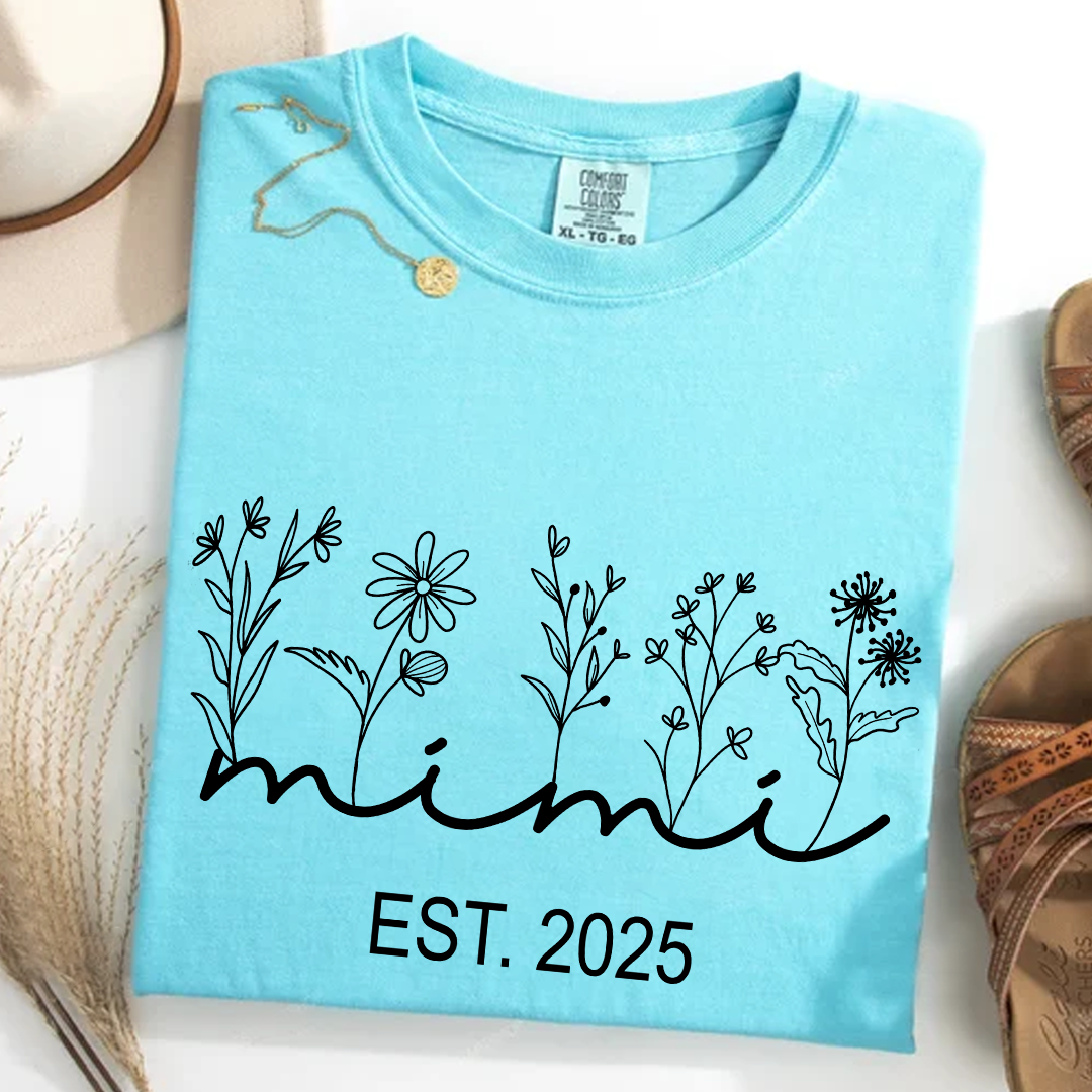 Comfort Colors® Mimi Est Wildflowers T-Shirt, Custom Grandma With Grandkids, Gift for Grandma