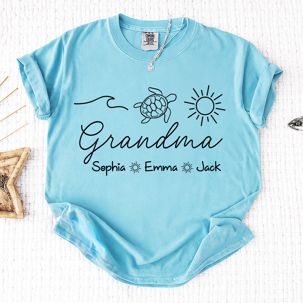 Comfort Colors® Personalized Grandma Turtle Shirt, Custom Grandkids Names Shirt, Sea Turtle Grandma Gift, Beach Grandma Shirt, Mothers Day Birthday Gift