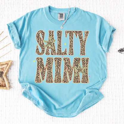 Comfort Colors® Personalized Salty Mimi Leopard Starfish Shirt, Beach Summer Vacation Tee, Funny Coastal Mimi Mom Life Shirt, Gift for Grandma Nana Mimi Women