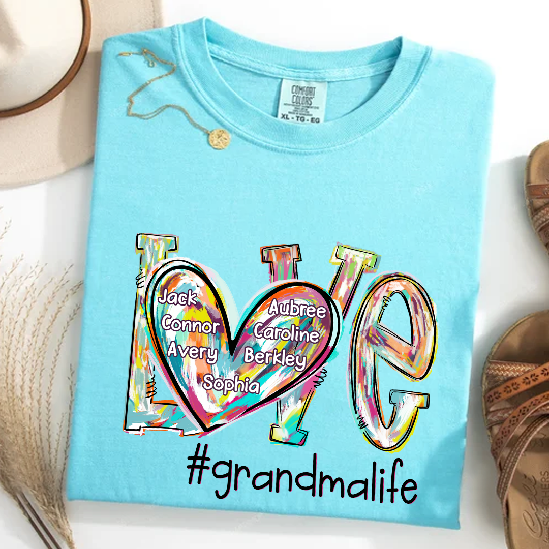 Comfort Colors® Love Grandma Color T-Shirt, Custom Grandma With Grandkids Shirt
