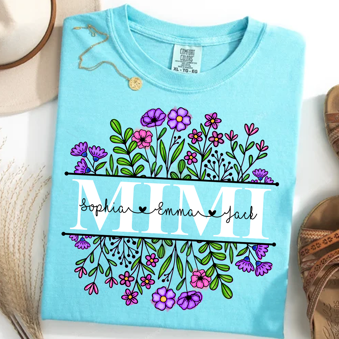 Comfort Colors® Mimi Wildflower And Grandkids Shirt Gift for Grandma, Mother's Day