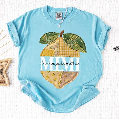 Comfort Colors® Custom Mimi Lemon Shirt, Personalized Grandkids Names Shirt, Patchwork Citrus Summer Shirt, Gift for Grandma Nana Gigi