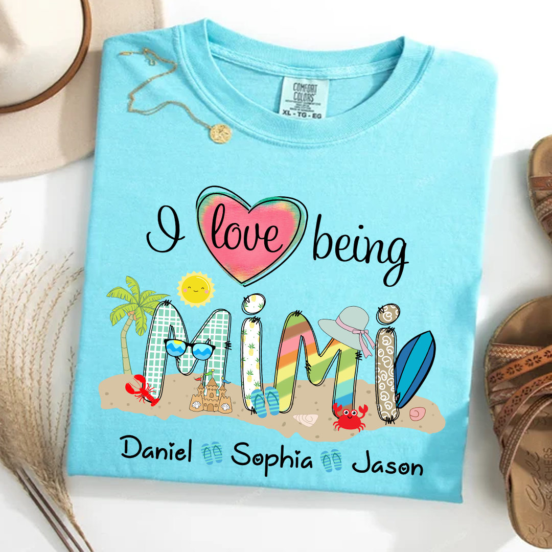 Comfort Colors® I Love Being Grandma Summer Shirt, Custom Grandma And Grandkids Shirt