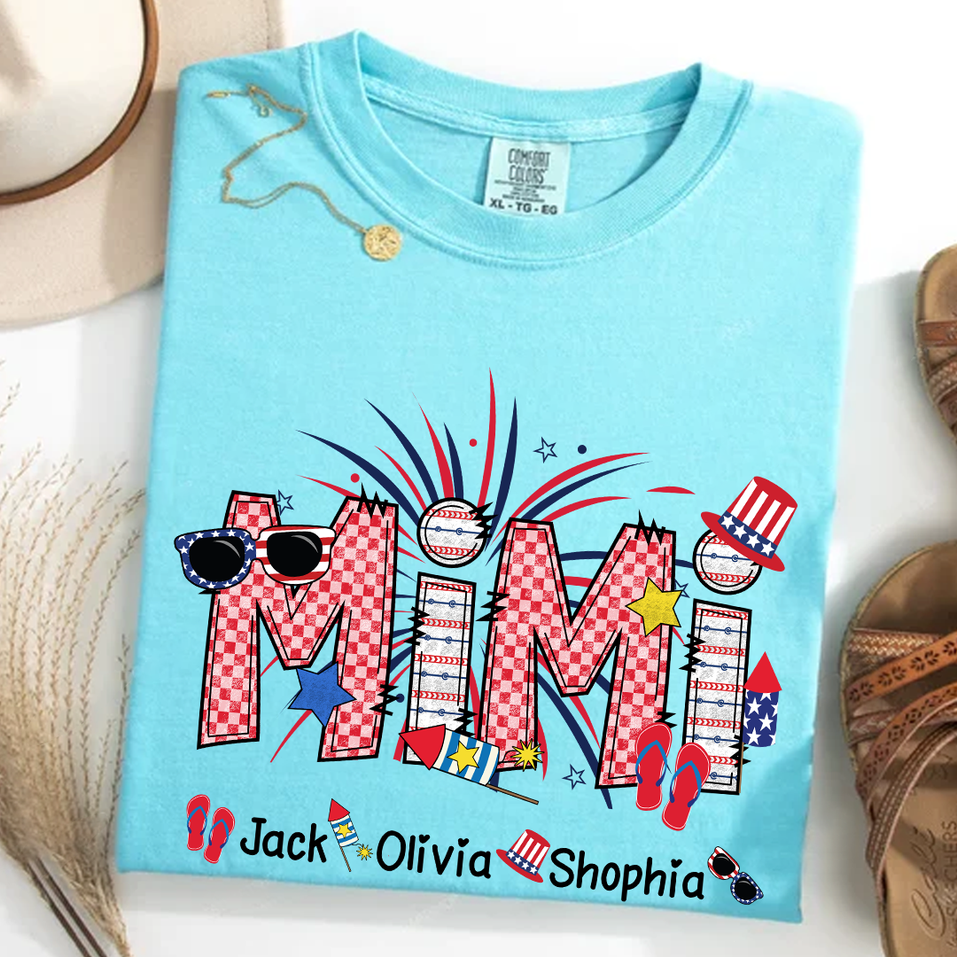 Comfort Colors® Grandma Patriotic T-Shirt, Custom Grandma With Grandkids Shirt