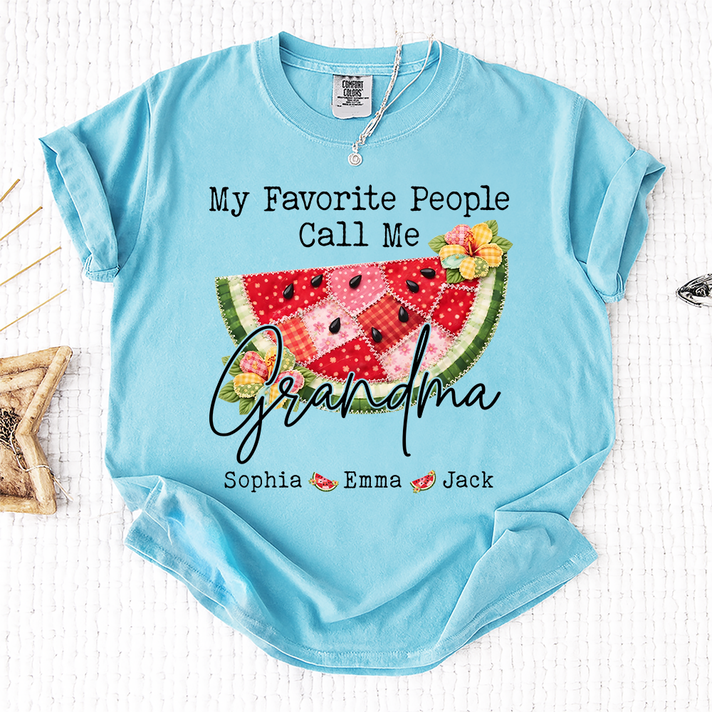 Comfort Colors® Custom Grandma Watermelon Shirt, Personalized Grandkids Names Shirt, Cute Summer Family Gift for Grandma Nana Mimi Gigi