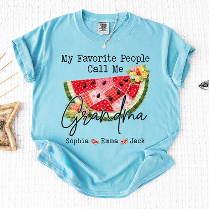 Comfort Colors® Custom Grandma Watermelon Shirt, Personalized Grandkids Names Shirt, Cute Summer Family Gift for Grandma Nana Mimi Gigi