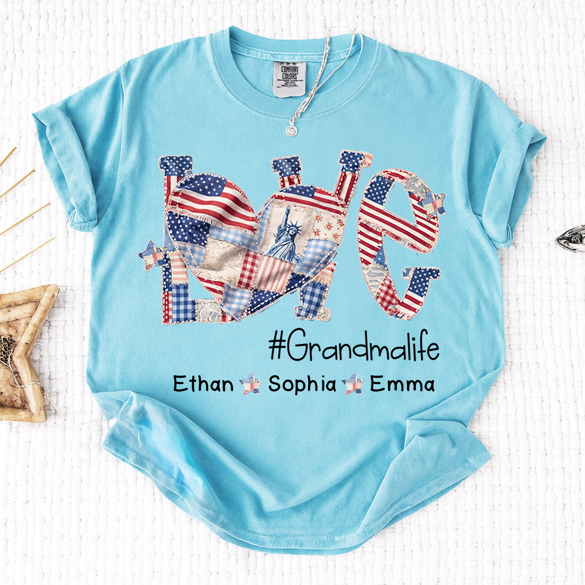 Grandma Patriotic Shirt, Love Grandmalife T-Shirt with Custom Names and Flag Design