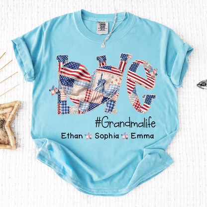 Grandma Patriotic Shirt, Love Grandmalife T-Shirt with Custom Names and Flag Design
