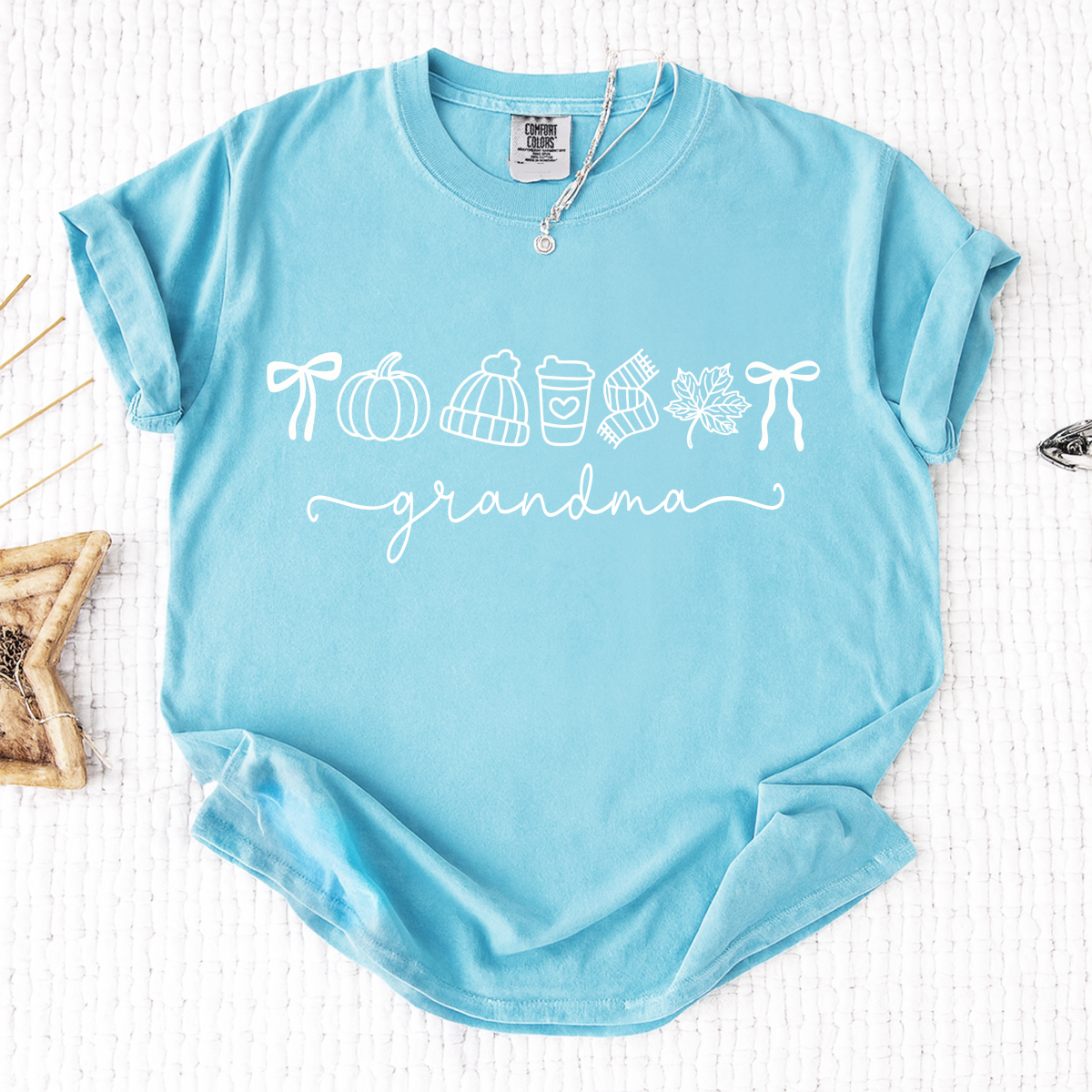 Comfort Colors® Personalized Grandma Fall T-Shirt, Pumpkin Coffee Autumn Leaves Shirt, Custom Grandma Name Thanksgiving Gift, Custom Family Names Gift for Grandma