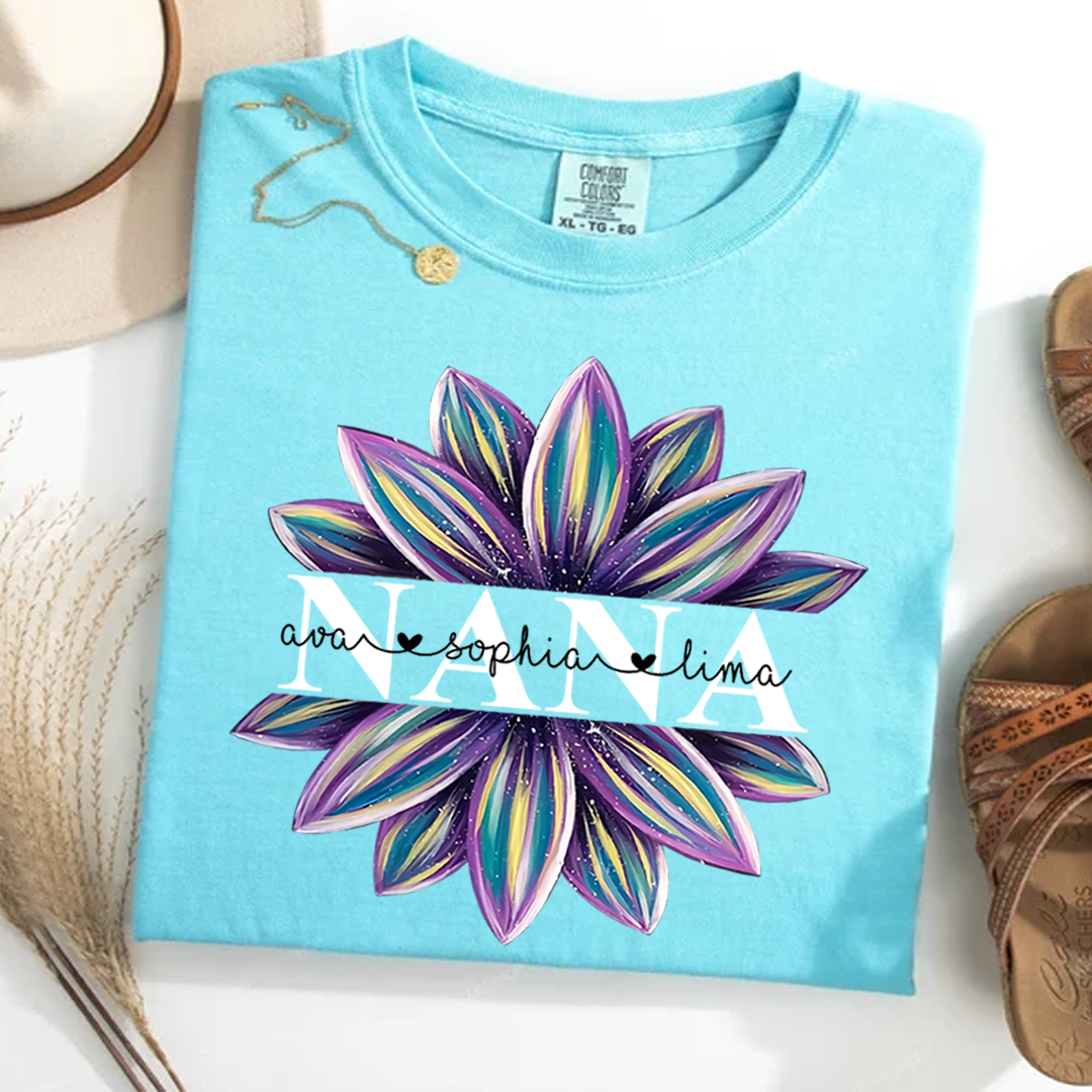 Comfort Colors® Flower Grandma Shirt, Custom Grandma And Grandkids Shirt