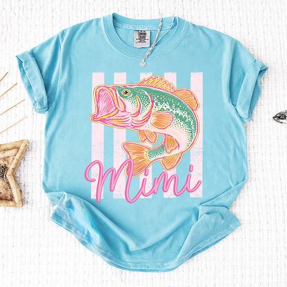 Comfort Colors® Personalized Mimi Fishing Preppy Summer T-Shirt – Trendy Colorful Fish Graphic Tee for Grandma, Beach Vacation, Summer Vibes, Grandma Birthday Shirt