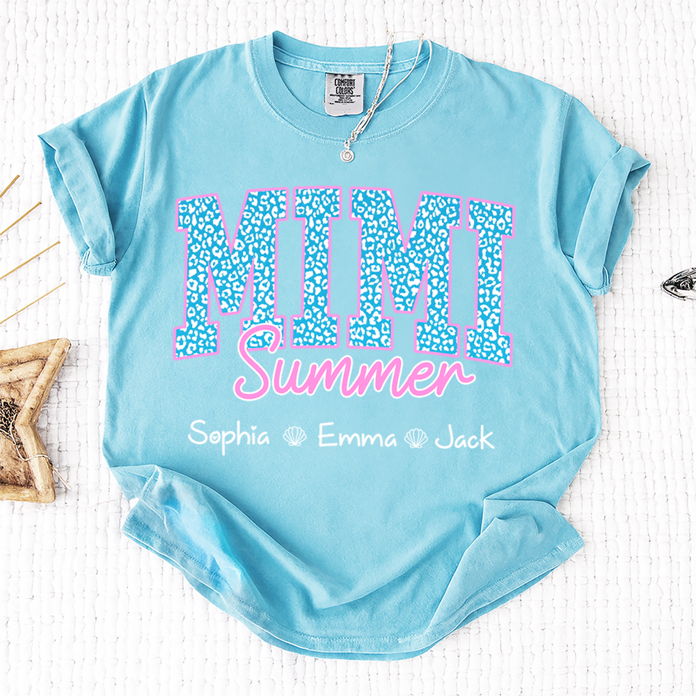 Comfort Colors® Personalized Mimi Summer Shirt, Custom Grandkids Names Shirt, Leopard Heart Grandma Shirt, Summer Gift for Mimi Nana Gigi, Birthday Mothers Day Shirt
