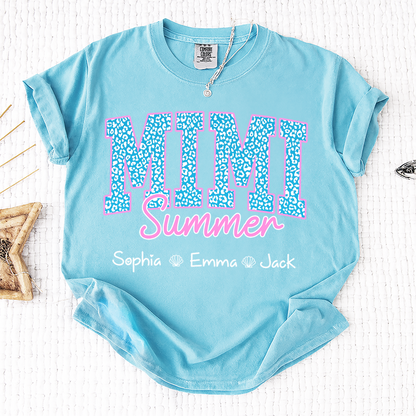 Comfort Colors® Personalized Mimi Summer Shirt, Custom Grandkids Names Shirt, Leopard Heart Grandma Shirt, Summer Gift for Mimi Nana Gigi, Birthday Mothers Day Shirt