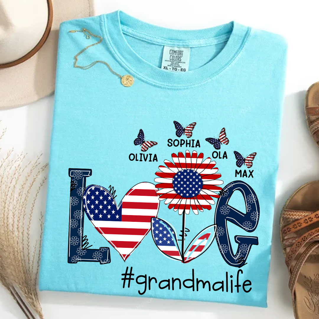 Comfort Colors® Love grandma life USA butterfly Shirt, Gift For Grandma T-Shirt