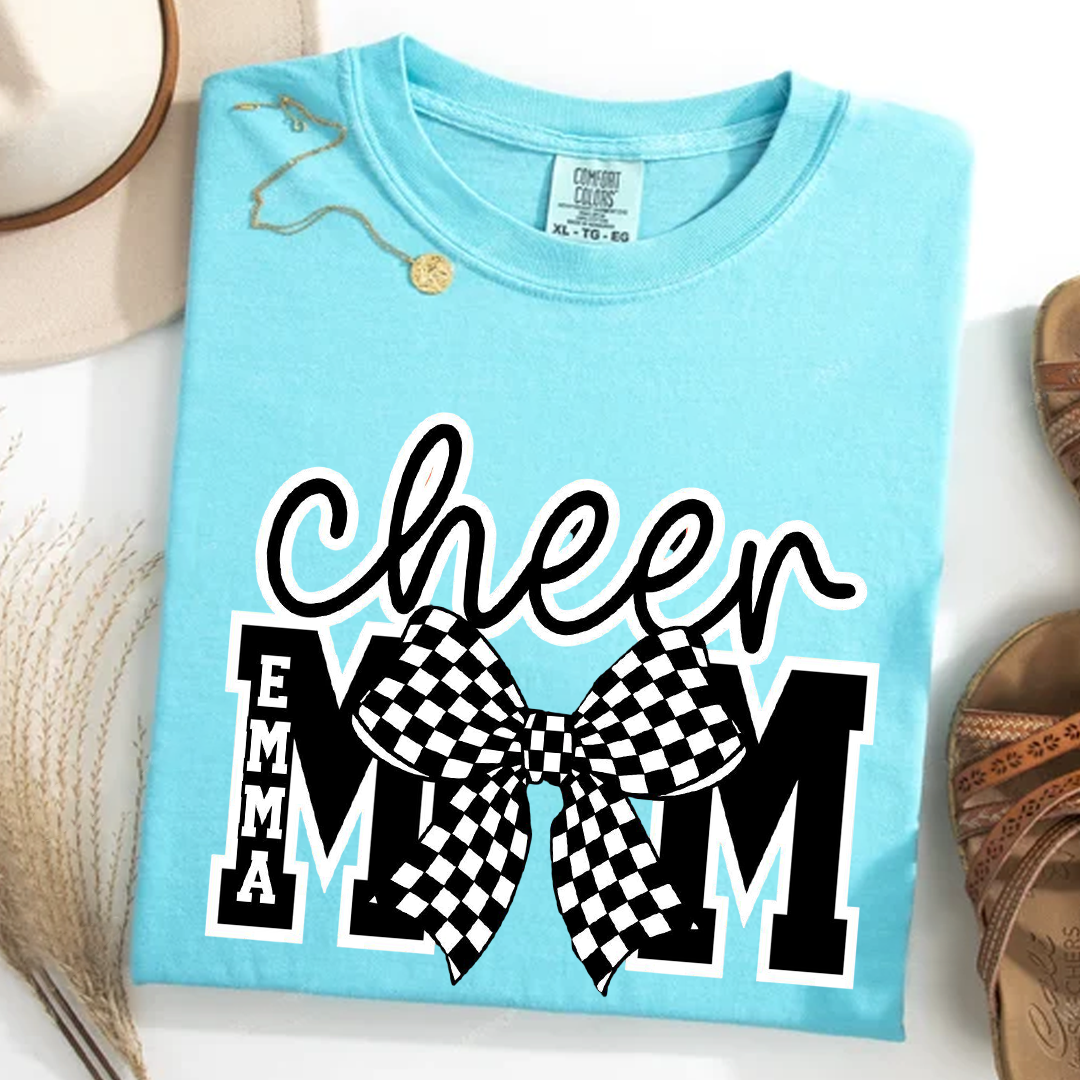 Checkered Coquette Cheer Mom Shirt Competition Day Tee Cheerleading Mama T-Shirt