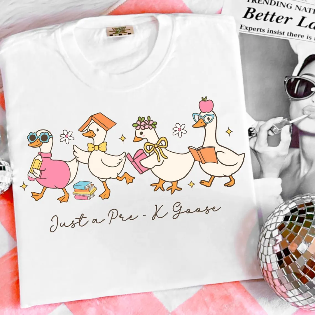 Back to School Goose Preppy Floral Pre-k 1st/2nd/3rd/4th Grade